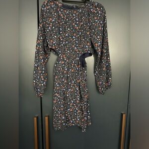 Aqua Ditzy Floral Cut Out Long Sleeve Dress